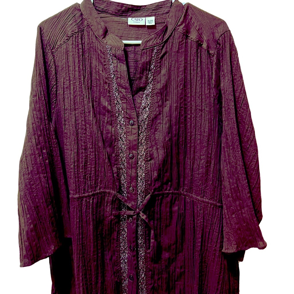 Dark brown wrinkled chiffon tunic blouse with drawstring size 18/20
